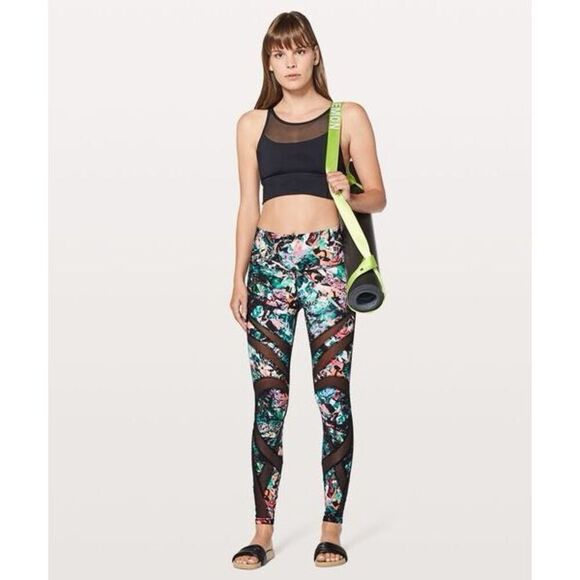Lululemon Wunder Under High Rise Legging Black Floral Mesh Size 2 - Picture 3 of 15